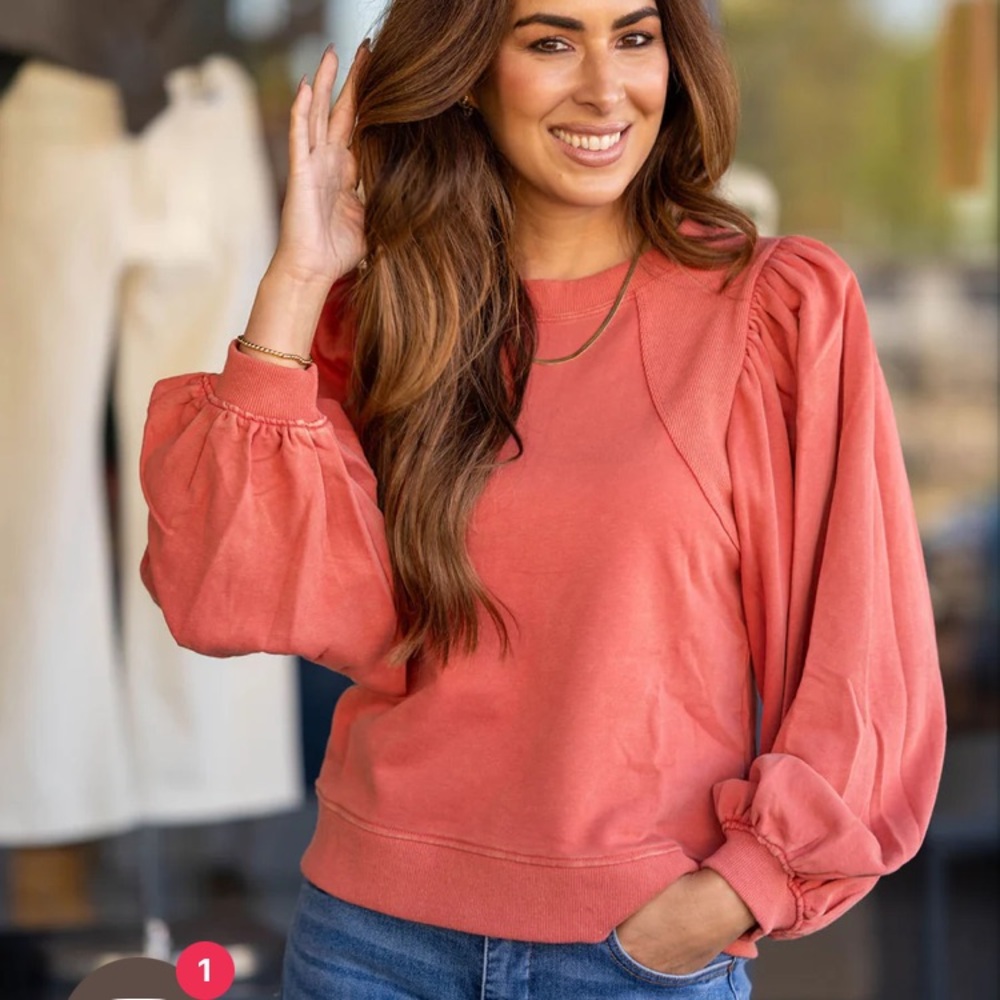 JODIFL Coral Puff Sleeve Sweatshirt